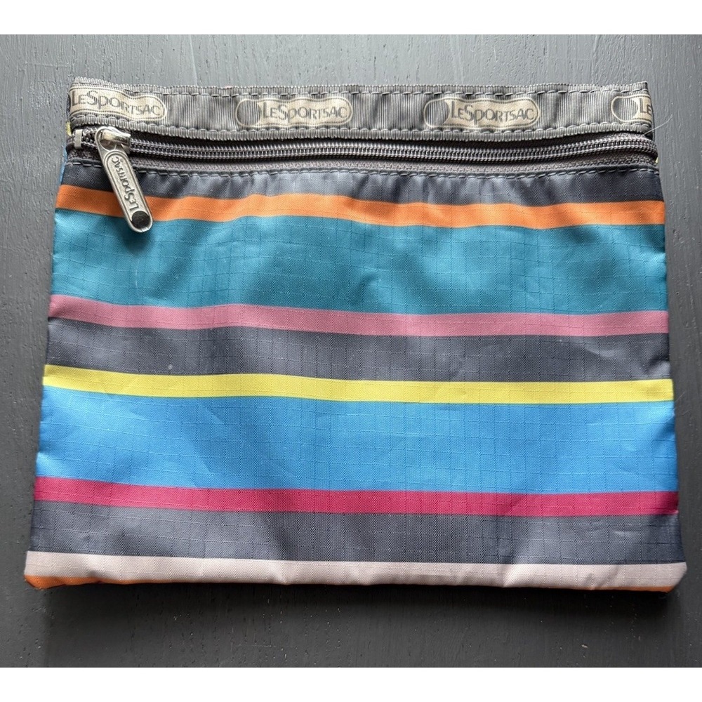 LeSportsac Zip Pouch Colorful Striped Travel Storage Bag